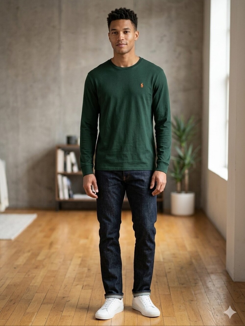 Vintage Polo Ralph Lauren Green Long Sleeve Crewneck Tee Shirt Size Large